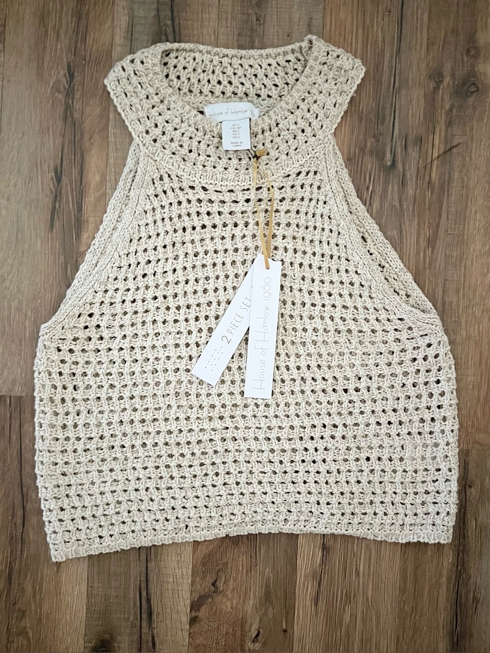 House of Harlow 1960 Tan Open Crochet Knit Tank NWT Small